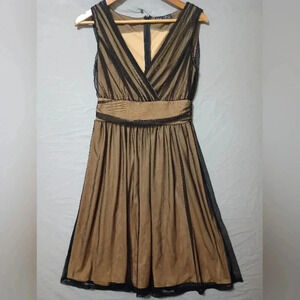 CAMI INTERNATIONAL Cocktail DRESS, Nude With Black Overlay SZ S Midi Grunge